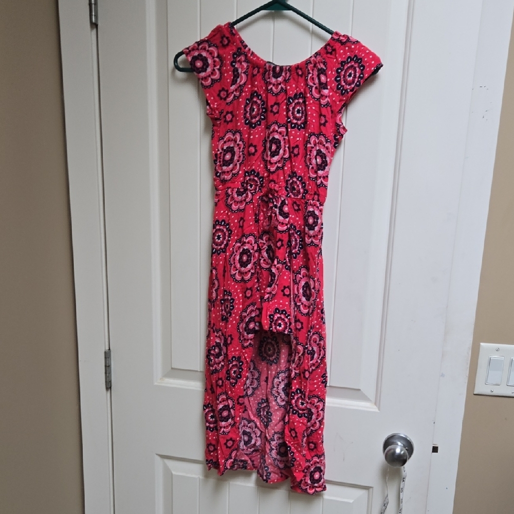 George Children Red Floral Pink Dress Romper Short Sleeve Size 8